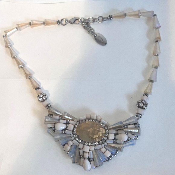 RUSH Denis & Charles Opalescent Beaded Faceted Yellow Cabochon Necklace - Picture 1 of 4